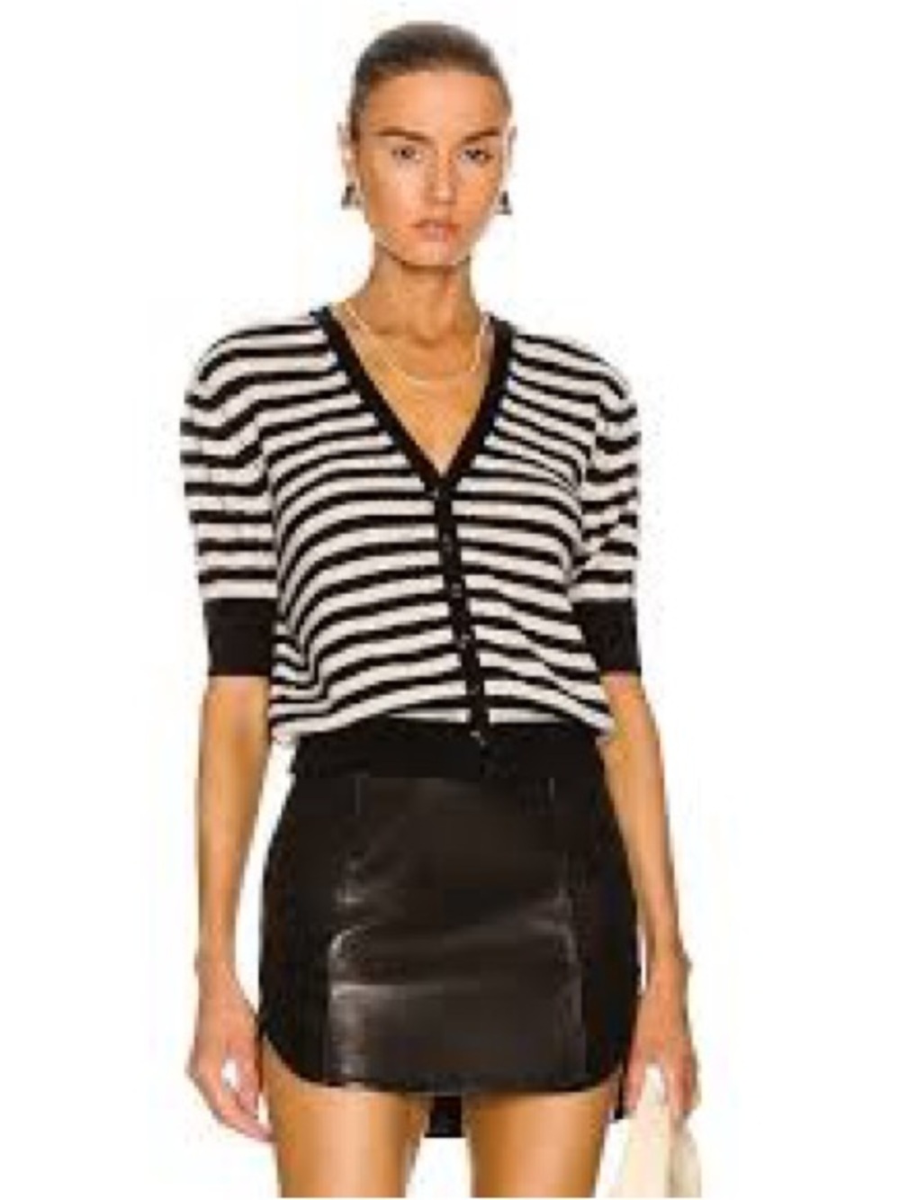 Khaite Dianna Short-Sleeve Striped Cashmere Cardigan - Small